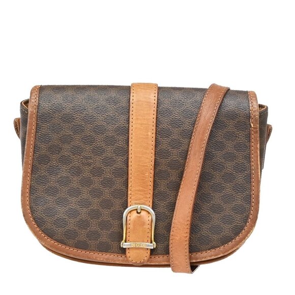 CELINE Logo Macadam Pattern Shoulder Bag PVC Leather Brown Italy GHW 60KA064 - Picture 1 of 16